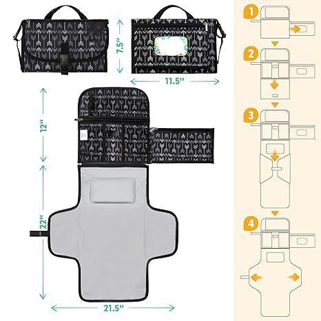 Portable Diaper Changing Pad – Travel Mat with Wipes Pocket & Smart Design (Black Arrows) - Image 3